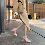 Coarse Heel Wearing Cold Slippers Women 2025 Summer Fashion Transparent Water Drill Temperament With High Heels Do Not Tired Feet HZ0115