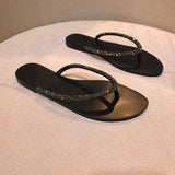 2025 Station Summer New Fashion Water Drill Flip-Flops Flat Bottom Clip Outside Wearing Cold Slippers Large Size Sandals HZ0115