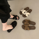 French Linen Flat-Bottomed Cool Slippers Women Wear 2025 New Holiday Wind Beach Soft Sandals HZ0115
