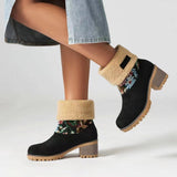 2025 Autumn And Winter New Snow Boots Flowers Scrub Coarse And Medium Boots Two Thick 43 Large Size To Keep Warm Cotton Boots HZ0115