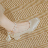Coarse High Heel Wedding Shoes Women High Heel Bow Bridal Shoes 2025 Spring New Mary Jane Women's Shoes Square Single Shoes HZ0115
