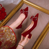Low-Heeled Chinese Wedding Shoes Two Women 2025 New Show He Toast Bridal Shoes Red Engagement Single Shoes HZ0115
