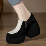 Thick-Soled Pine Soles Of Lefu Shoes 10Cm Slope Heel Single Shoes Round Head Small Height Height Waterproof Platform Deep Mouth High Heels HZ0115