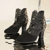 Lace Mesh High Heel Cool Boots Women Large Size Fashion Round Head Coarse And Roman Sandals HZ0115