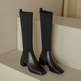 Vintage Knitted Wool Elastic Lean Long Boots Woman But Knee-High Thick And Socks Boots Spring And Autumn Boots HZ0115