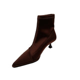 Tide-Brand Silk Satin Sleeve Tip-Headed Short Boots Women 2025 Autumn And Winter New Fine And Elastic Boots Short-Shot Thin Boots HZ0115