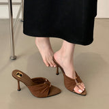 Fine Heel High Heels 2025 Summer New Folded Metal Buckle Tip-Toed Cool Drag Sexy Thin Heel Shoes HZ0115