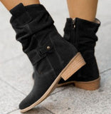 Autumn And Winter Ladies Large-Size Short-Slee Way Round Head Metal Buckle Side Zipper Low Side And Fashion Boots HZ0115