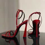 High-Heeled Sandals Women 2025 New Summer Toe Water Drill With Buckle High Heels Fine Heel Patent Leather Sexy Women's Shoes HZ0115