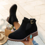 Large-Size Women's Boots 2025 Autumn And Winter New Martin Boots Low-Heeled Square Belt Buckle Short Cylinder Tight Velvet Surface HZ0115
