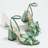 Women's Butterfly Decoration Crossover After The Belt Side Toe Coarse Sandals Women's Shoes HZ0115