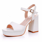 9 Cm Thick Heel Fish Mouth Waterproof Table Sandals Round Head Square Thick Heel Sandals White Bridal Wedding Dress Sandals HZ0115