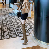 Over-Knee Boots Autumn And Winter Explosion Of High-Heeled High-Heeled High-Heeled Shoes Brown Elastic Thin Boots HZ0115