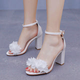 9 Cm Round Head With Thick Heel, Light Mouth With Sandals Pure White Flowers Wedding Dress Shooting High Heels Sandals HZ0115