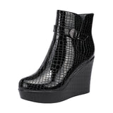 Painted Slope And Short Boots Women Thick-Bottom Waterproof Leather Boots Light And Slip Single Boots Autumn And Winter Side Zipper Plus Velvet Martin Boots HZ0115