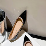 French Temperament Small Fragrant Evening Wind Tip Single Shoes Women Shallow Mouth 2025 New Spring And Autumn Flat Bottom Shoes Rivet Shoes HZ0115