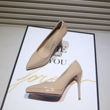 2025 Spring New Patent Leather Naked Ten Cm High Heels Women Waterproof Table With 12 Cm Pointed Women's Single Shoes HZ0115
