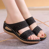 Spring And Summer New Slope And Slippers Women's Cool Slippers Embroidered Solid Sand Sand Sandals Casual Suture Shoes HZ0115