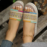 2025 New National Wind Large Size Lady Thick Bottom Fish Mouth With Linen Color Slippers HZ0115