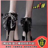 Black High Heels Female Student 18-Year-Old Adult Butterfly Crystal Wedding Shoes 2025 New Evening Dress Fine Heel Single Shoes HZ0115