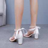 7 Cm Thick Heeled Light Mouth With Sandals Round Head Beads Tied With High Heel Sandals White Wedding Shoes Woman HZ0115