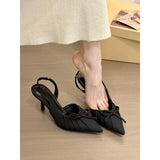 Temperament Tip Wrinkled Folded Back Empty Sandals Women Spring 2025 Gentle High Heel Single Shoes HZ0115