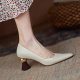 Coarse Heel Single Shoes Women 2025 New Spring Design Sense Niche Temperament And Shallow Tip Soft Leather High Heels HZ0115