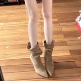 OMG! Thin Pile Boots And High Heel Mid-Sleeve Boots Folded Short Boots HZ0115