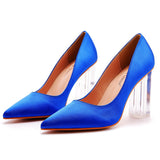 9 Cm Crystal Transparent Square Heel Pointed Shoes Bridal Shoes Silk Satin Dress Dress Shoes Wedding Shoes HZ0115