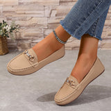 Large-Size Bean Shoes Women's New Round Head Shallow Mouth Water Drill Chain Flat-Soled Casual Shoes In The Fall Of 2025 HZ0115