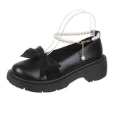French Mary Jane Shoes Women 2025 Spring And Autumn New Pearl Bow Girl Single Shoes Coarse Fairy Wind And Happy Shoes HZ0115