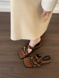 Small Hill And Cool Toe Sandals Women's Shoes Summer Outside Wearing Square High-Heeled Slippers Design Feel Beach Roman Shoes HZ0115