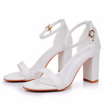 7 Cm Thick Heel With Sandals Female Fish Mouth Exposed Toe Square Sandals Pure White Wedding Sandals HZ0115