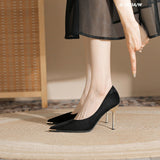 French Single-Shoe Black Tip High-Heeled Women's Fine Heel New Temperament Professional Business Commuter Women's Shoes HZ0115