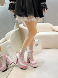 Black High-Heeled Autumn Winter New Waterproof Table Thick-Heeled Barbie Single Shoes Lolita Mary Cherish Shoes Children HZ0115