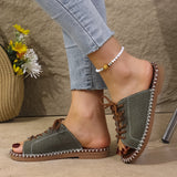 New 2025 Summer Canvas Korean Version Of Women's Cool Drag Flat And Large Sandals Denim Shoes HZ0115