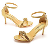 A Shallow Word With A Golden Diamond High-Heeled Sandals Fine Heel With A Buckle Ball Ball Shoes HZ0115