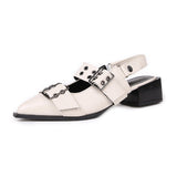 Large-Size Mary Jane Single Shoes Women's Back High Heels 2025 New Coarse Heel Belt Buckle Rivet Tip HZ0115