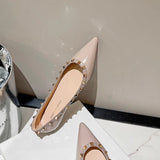 French Temperament Small Fragrant Evening Wind Tip Single Shoes Women Shallow Mouth 2025 New Spring And Autumn Flat Bottom Shoes Rivet Shoes HZ0115
