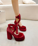 Black High-Heeled Autumn Winter New Waterproof Table Thick-Heeled Barbie Single Shoes Lolita Mary Cherish Shoes Children HZ0115