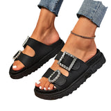 Fashion Water Drill Belt Buckle Thick Bottom Cool Slippers 2026 Summer Beach Large Size Women's Shoes HZ0115