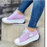 2025 New Summer Canvas Shoes Casual Breathable Single Shoes Large Women's Shoes Thick Soles Lace Women's Shoes HZ0115