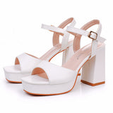 9 Cm Thick Heel Fish Mouth Waterproof Table Sandals Round Head Square Thick Heel Sandals White Bridal Wedding Dress Sandals HZ0115