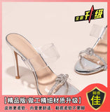 In The Summer Of 2025, The New Sandals Water Drill Kinesi High Heel Wearing Transparent Word With Fine Round Head Cool Half-Dragging HZ0115