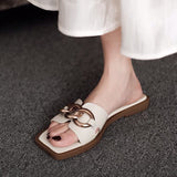 One-×Öa-Word Cool Slippers Women In The Summer Of 2025 New Square Head Flat Fairy Wind Wearing Pregnant Women Half-Tat Sandals Wide Fat Feet HZ0115