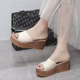 Slope And Slippers Women Simple Solid Color 7Cm Word Cool Drag Out Of The Street Fashion Large-Size Slippers To Increase The High Loose Cake Slippers HZ0115