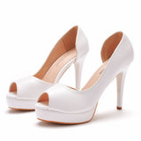 Fish Mouth Sandals Fine Heel Waterproof Table Hollow Sandals Fish Mouth Hollow Sandals White High Heel Single Shoes HZ0115
