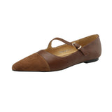 Vintage Brown Pointed Single Shoes Women's Soft Leather 2025 New Flat Heded Light-Mouthed Shoes With French Flat Shoes HZ0115