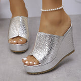 2025 Summer New Golden Fish Mouth Toe-Word Fashion Large-Size Slope And Cold Slippers HZ0115