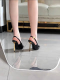High-Heeled Women 2025 Summer New Hollow Black Pointed Temperament Small Gold And Patent Leather Skin Thin Heel Sandals HZ0115